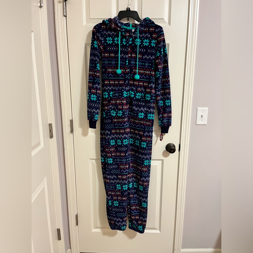 SO Women's Blue and Teal Patterned Pajama Onesie